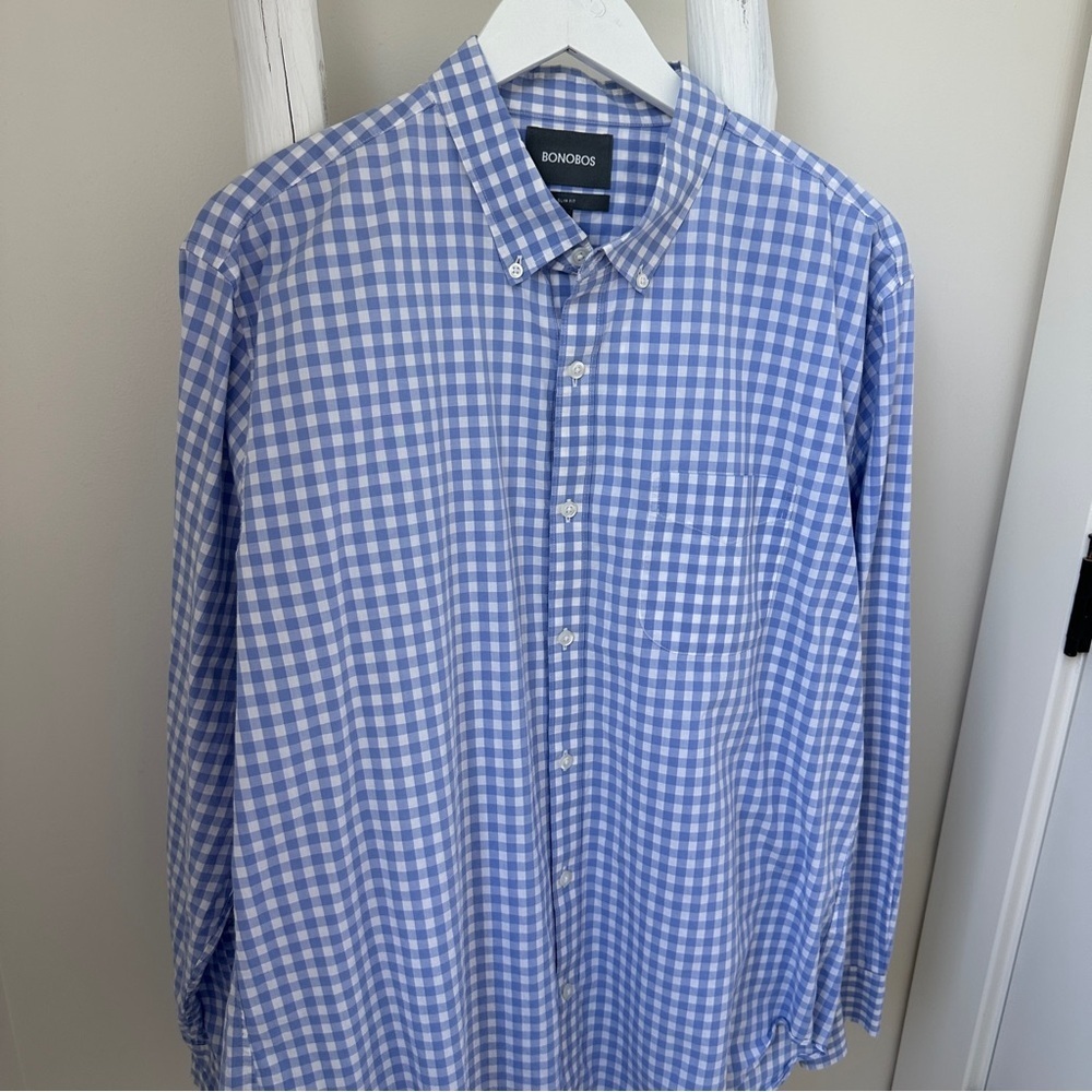 Bonobos Men's Light Blue Gingham Long Sleeve Button Down Shirt Size XXL - Picture 10 of 11